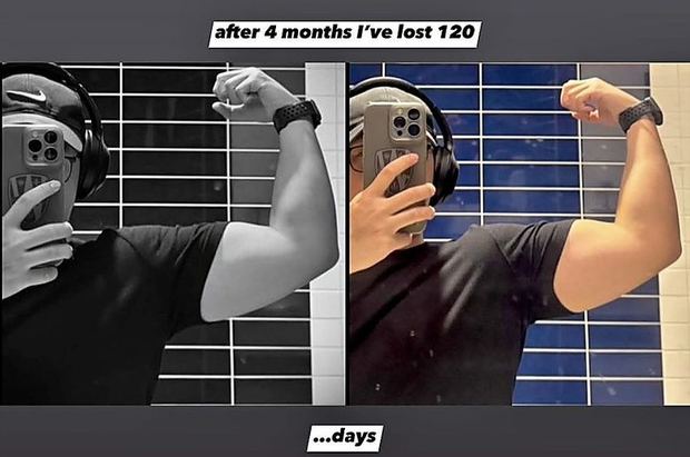 Ảnh ghép trước và sau bốn tháng tập gym.